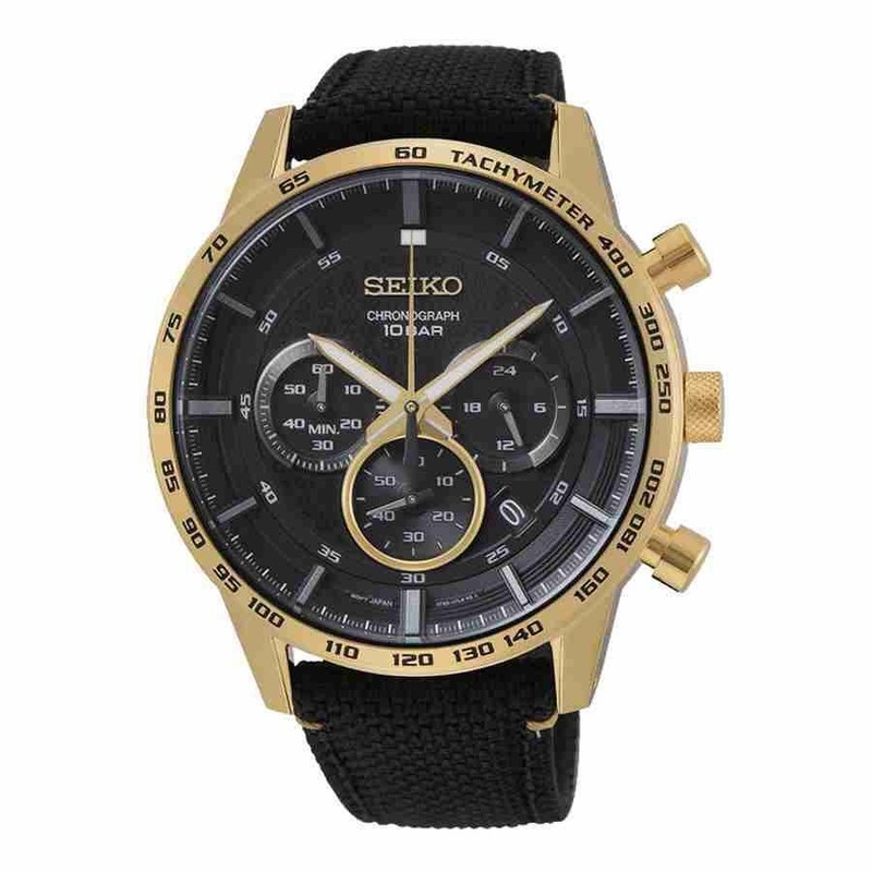seiko chronograph black and gold